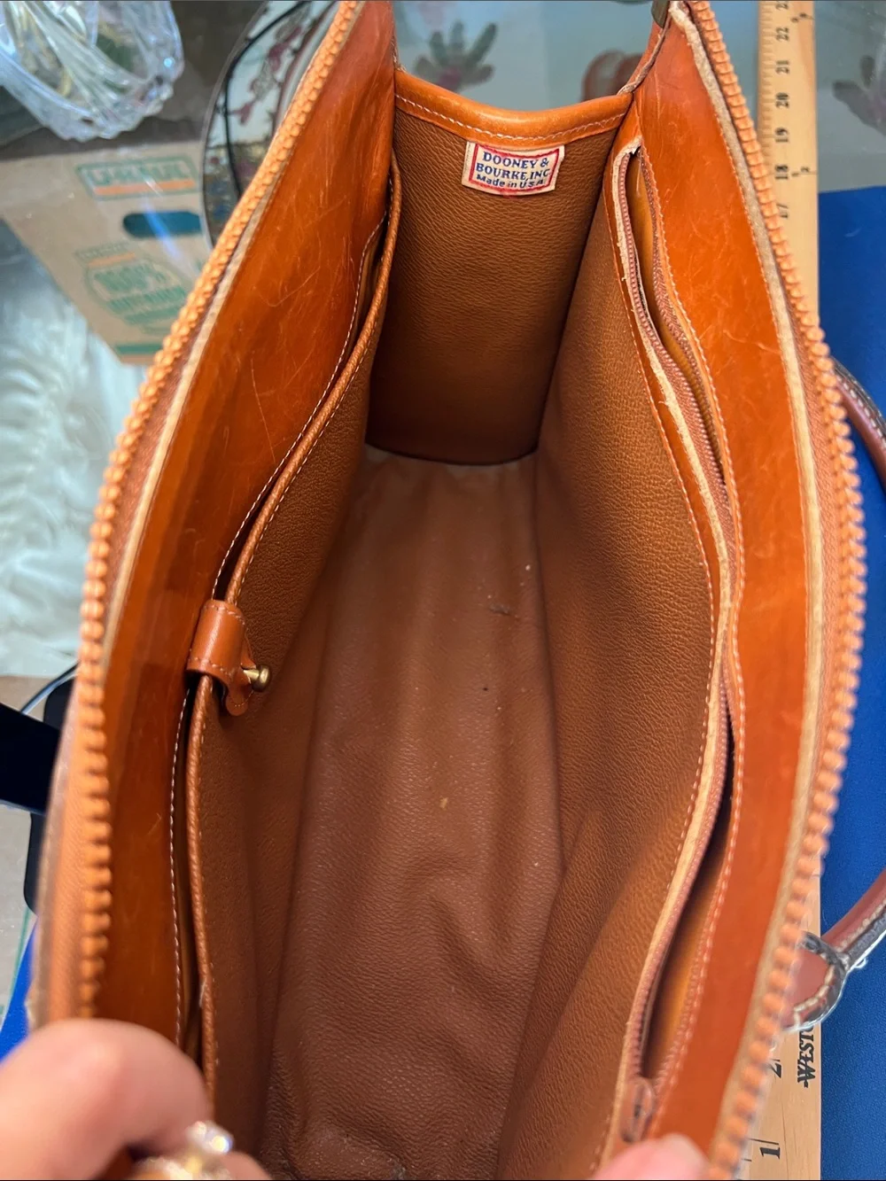 Dooney & Bourke Cream and Brown Pebbled Leather Satchel